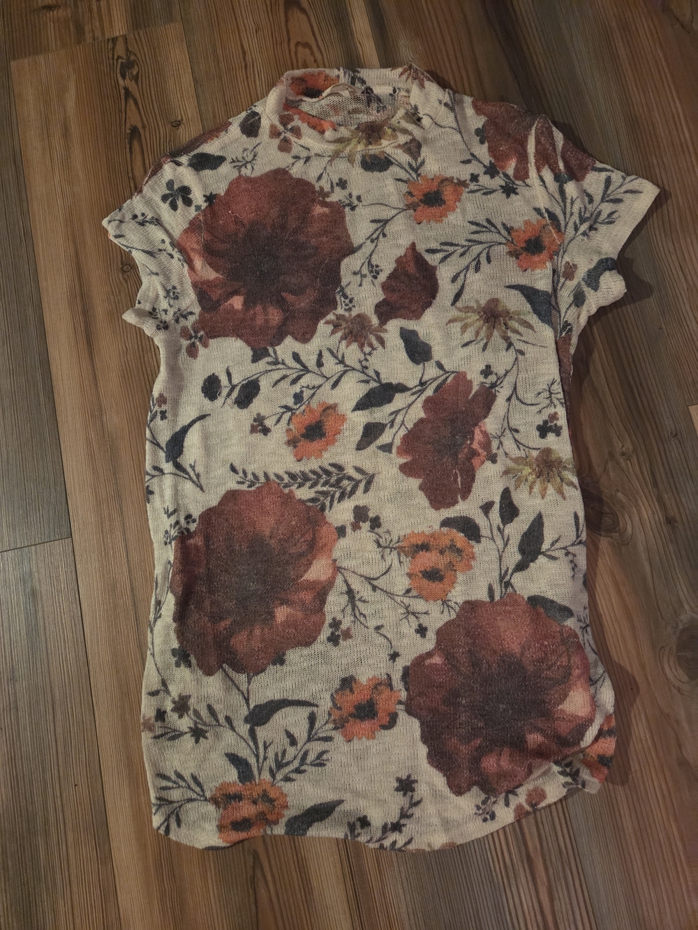 gaze Cream Floral Short Sleeve Top with Rust and Orange Blooms